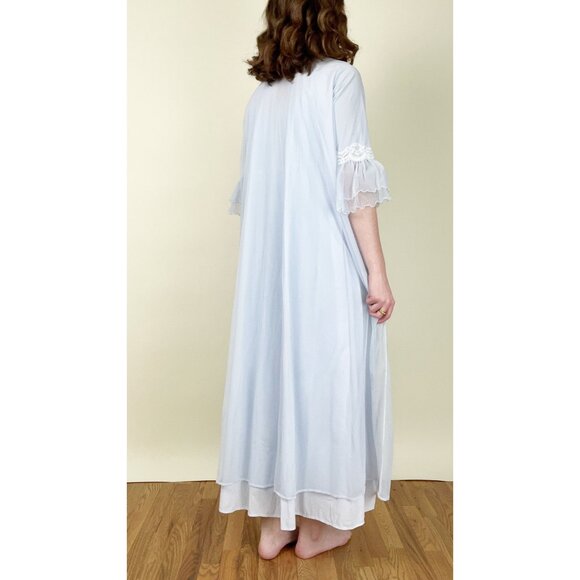 Vintage Chiffon Two Piece Matching Set Robe Slip Lace Maxi Chemise Dress 50s 60s - Picture 2 of 7